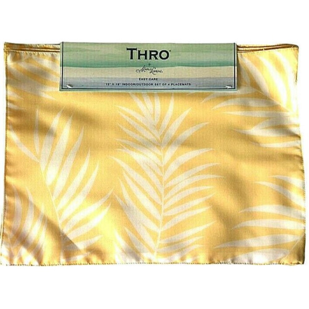 Thro Palm Leaf Placemats 13x18" Set of 4 Sunshine Yellow Indoor Outdoor Summer